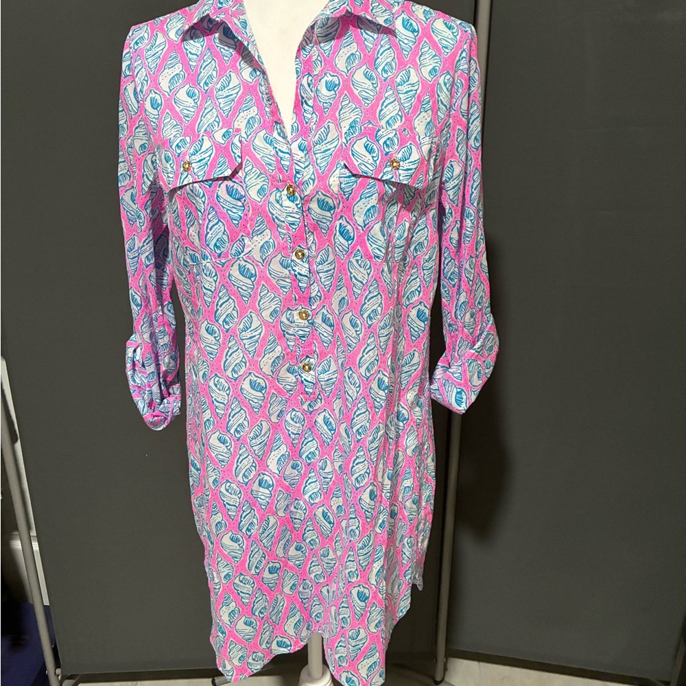 Lilly Pulitzer Pink and Blue Shell Print Top